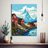 Red huts in Norway - painting by numbers